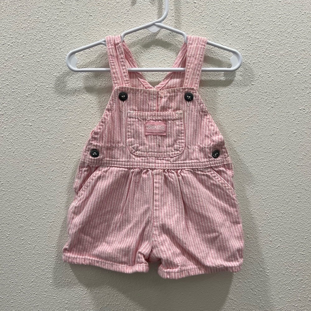 Vintage OshKosh B’gosh shortalls overall shorts pink pinstripe babygirl